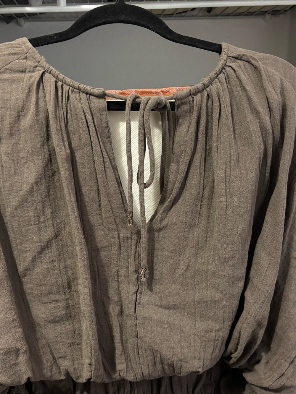 Free People  Ballon Top Women's Taupe Open-Back Peasant - Picture 5 of 8